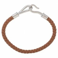 Hermes Brown Braided Leather Palladium Plated Metal Jumbo H Bracelet For Men 13 Hermes Brown Braided Leather Palladium Plated Metal Jumbo H Bracelet For Men -Deals Hermes Store luxury men hermes used accessories p506251 005
