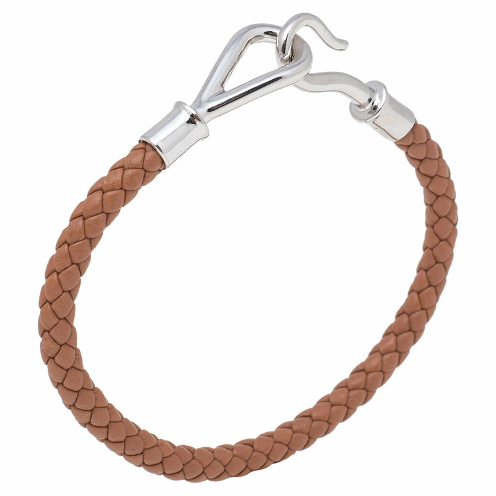 Hermes Brown Braided Leather Palladium Plated Metal Jumbo H Bracelet For Men 4 Hermes Brown Braided Leather Palladium Plated Metal Jumbo H Bracelet For Men - Image 2