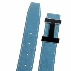 Hermes Blue Jean/Craie Epsom And Swift Leather Focus Reversible Buckle Belt 100CM For Men -Deals Hermes Store luxury men hermes used accessories p509260 001