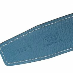 Hermes Blue Jean/Craie Epsom And Swift Leather Focus Reversible Buckle Belt 100CM For Men -Deals Hermes Store luxury men hermes used accessories p509260 002