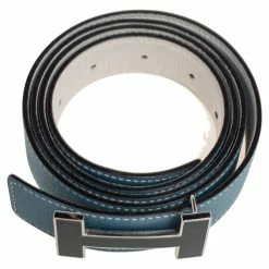 Hermes Blue Jean/Craie Epsom And Swift Leather Focus Reversible Buckle Belt 100CM For Men -Deals Hermes Store luxury men hermes used accessories p509260 009