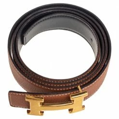 Hermes Gold/Noir Togo And Box Leather H Reversible Buckle Belt 100CM For Men -Deals Hermes Store luxury men hermes used accessories p509266 005
