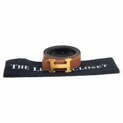 Hermes Gold/Noir Togo And Box Leather H Reversible Buckle Belt 100CM For Men -Deals Hermes Store luxury men hermes used accessories p509266 007