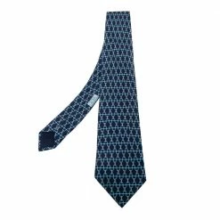Hermes Hermès Blue Stirrup Print Silk Traditional Tie For Men
