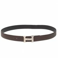 Hermes Brown/Black Leather Gris Moyen Reversible Belt 95CM For Men