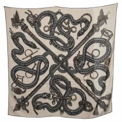 Hermes Beige Caducee Rock Cashmere & Silk Scarf For Men