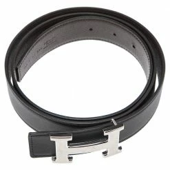 Hermes Black/Chocolate Swift And Epsom Leather Reversible H Buckle Belt 100CM For Men -Deals Hermes Store luxury men hermes used accessories p556885 002