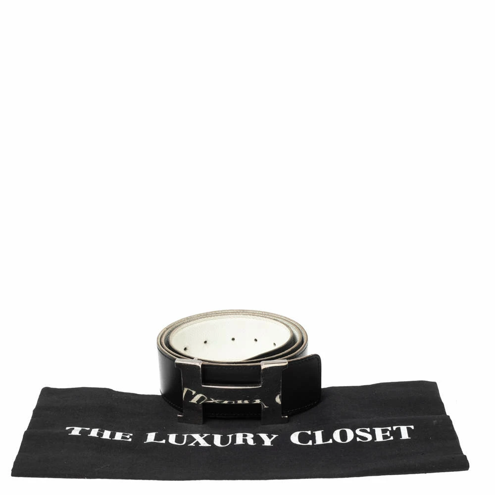 Hermes Black/White Epsom And Box Leather Palladium Hardware Constance Reversible Belt 90CM For Men 10 Hermes Black/White Epsom And Box Leather Palladium Hardware Constance Reversible Belt 90CM For Men - Image 8