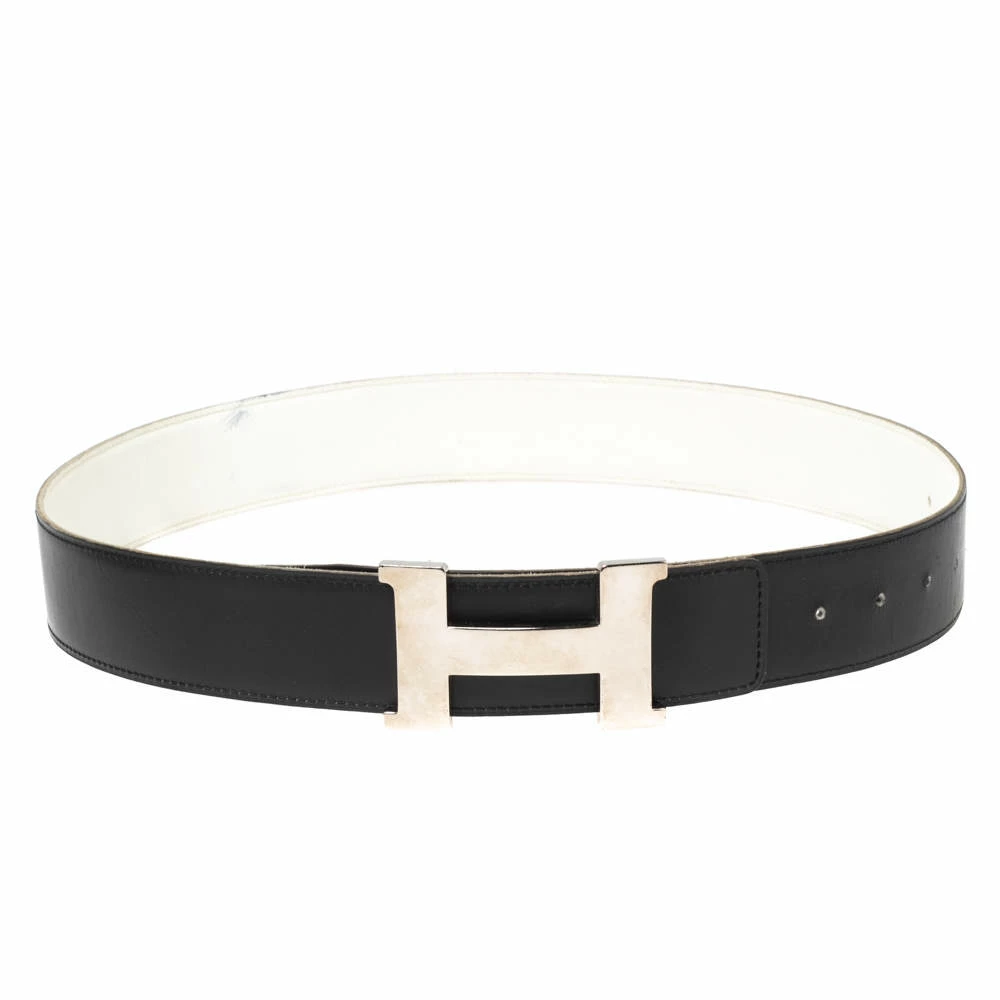 Hermes Black/White Epsom And Box Leather Palladium Hardware Constance Reversible Belt 90CM For Men 3 Hermes Black/White Epsom And Box Leather Palladium Hardware Constance Reversible Belt 90CM For Men
