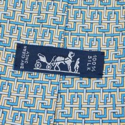 Hermes Blue & Yellow Geometric Patterned Silk Traditional Tie For Men -Deals Hermes Store luxury men hermes used accessories p577649 003