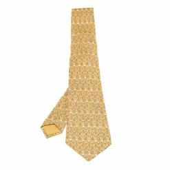 Hermes Yellow Tree Patterned Silk Traditional Tie For Men