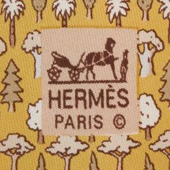 Hermes Yellow Tree Patterned Silk Traditional Tie For Men -Deals Hermes Store luxury men hermes used accessories p577651 005