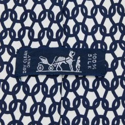 Hermes White & Navy Blue Chain Link Printed Silk Tie For Men -Deals Hermes Store luxury men hermes used accessories p577656 004