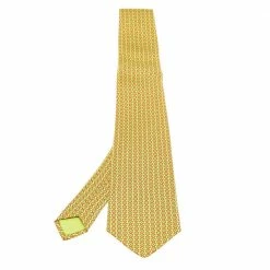Hermes Yellow Patterned Silk Tie For Men