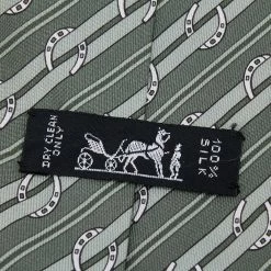 Hermes Green Diagonal Striped Horsebit Printed Silk Tie For Men -Deals Hermes Store luxury men hermes used accessories p577666 003