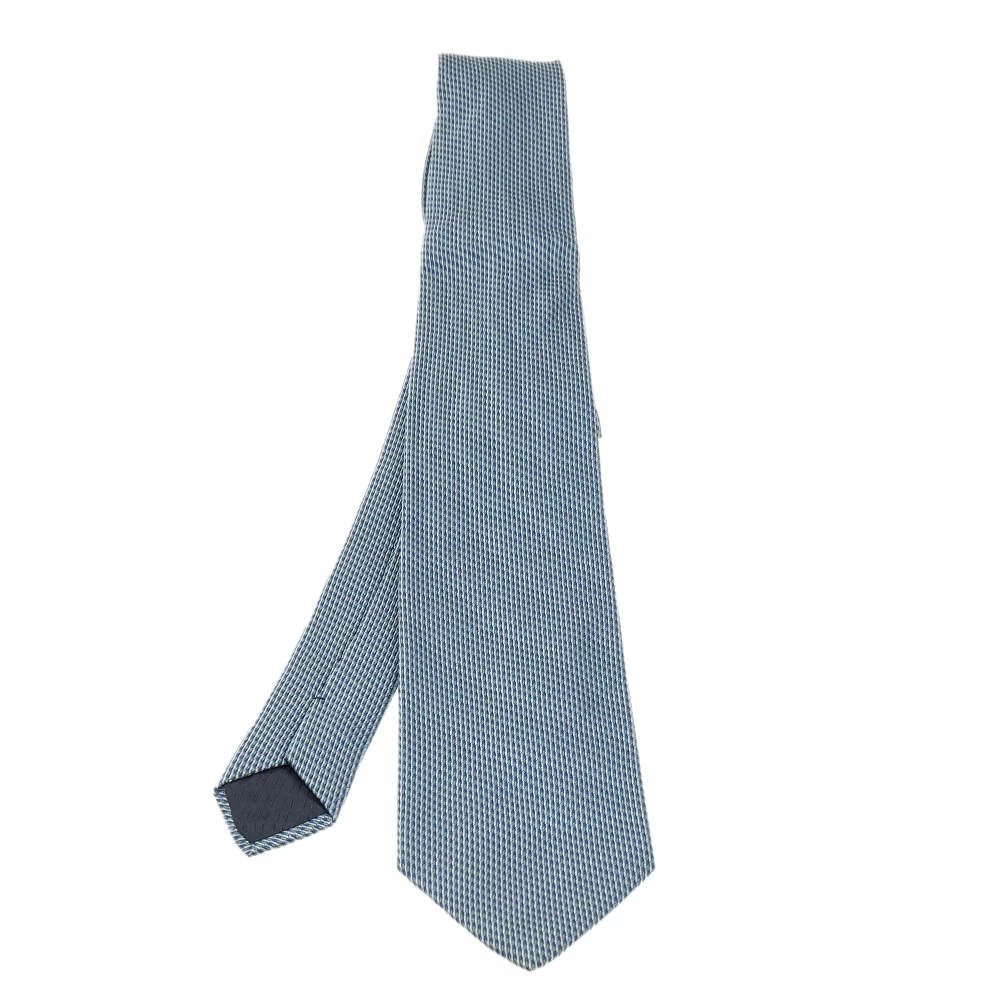 Hermes Blue Striped Silk Jacquard Tie For Men 3 Hermes Blue Striped Silk Jacquard Tie For Men