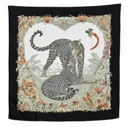Hermes Hermès Black & Cream Jungle Love Silk Gavroche Scarf For Men