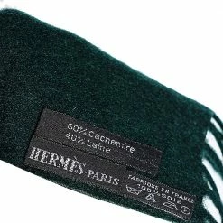 Hermes Hermès Vintage Green Geometric Print Silk Cashmere & Wool Muffler For Men -Deals Hermes Store luxury men hermes used accessories p586376 002