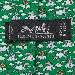 Hermes Hermès Green Dans Les Nuages Twillibi Silk Tie For Men -Deals Hermes Store luxury men hermes used accessories p587326 002