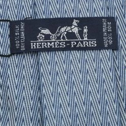 Hermes Blue Patterned Silk Jacquard Tie For Men -Deals Hermes Store luxury men hermes used accessories p593958 003