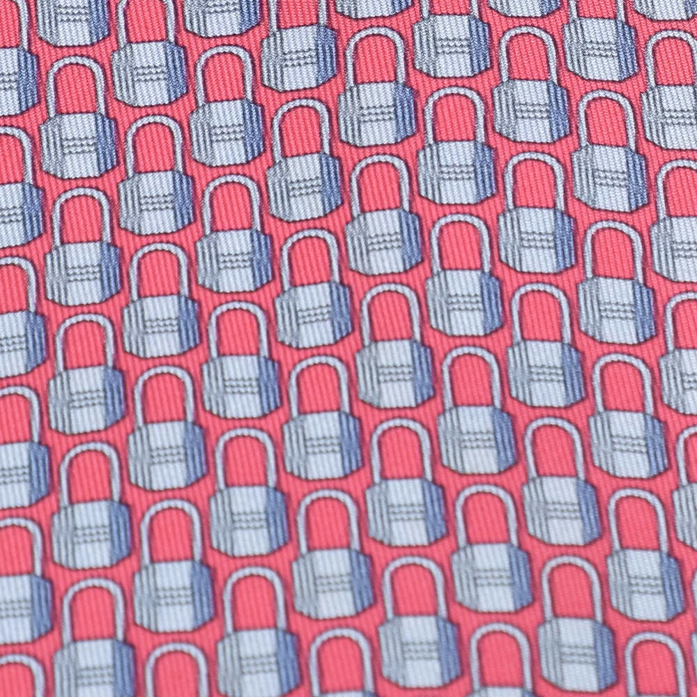 Hermes Dark Pink Padlocks Printed Silk Tie For Men 4 Hermes Dark Pink Padlocks Printed Silk Tie For Men - Image 2