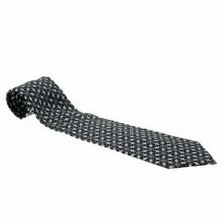 Hermes Black And White Printed Silk Tie For Men