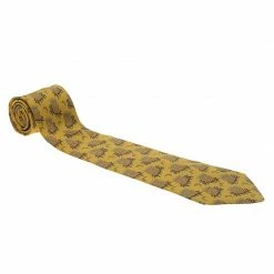 Hermes Yellow Owl And Moon Printed Silk Tie For Men
