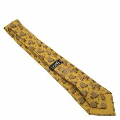 Hermes Yellow Owl And Moon Printed Silk Tie For Men -Deals Hermes Store luxury men hermes used accessories p59479 004