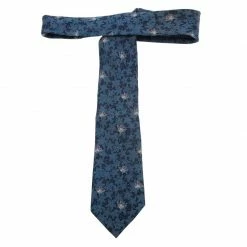 Hermes Blue Butterfly And Flower Print Silk Tie For Men -Deals Hermes Store luxury men hermes used accessories p59483 003