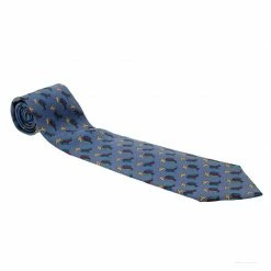 Hermes Light Blue Scarves Printed Silk Tie For Men