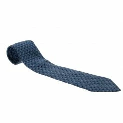 Hermes Blue Scarf Rings Printed Silk Tie For Men