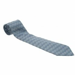 Hermes Blue Geometric Teardrop Printed Silk Tie For Men