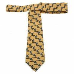 Hermes Yellow Fish Print Silk Tie For Men -Deals Hermes Store luxury men hermes used accessories p59553 0003