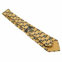 Hermes Yellow Fish Print Silk Tie For Men -Deals Hermes Store luxury men hermes used accessories p59553 0004