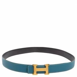 Hermes Black/Bleu Jean Togo And Chamonix H Buckle Reversible Belt 105CM For Men