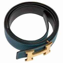 Hermes Black/Bleu Jean Togo And Chamonix H Buckle Reversible Belt 105CM For Men -Deals Hermes Store luxury men hermes used accessories p596783 009