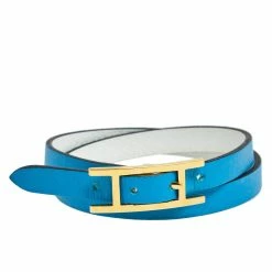 Hermes Hermès White & Blue Leather Gold Plated Behapi Double Tour Bracelet For Men