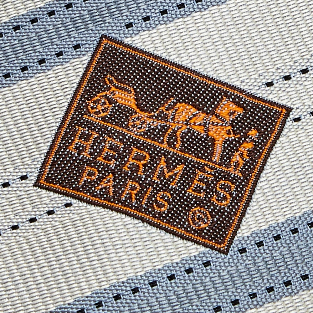Hermes Grey & Blue Diagonal Striped Silk Jacquard Tie For Men 5 Hermes Grey & Blue Diagonal Striped Silk Jacquard Tie For Men - Image 3