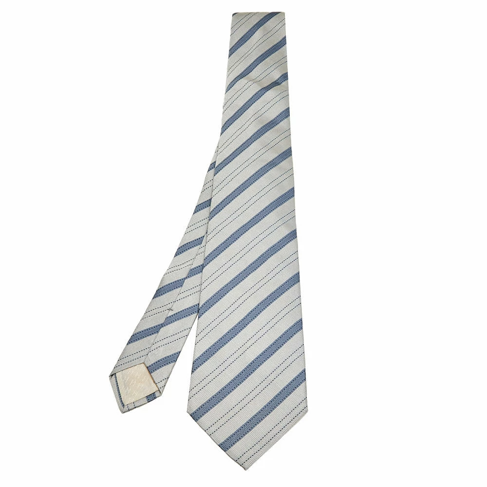 Hermes Grey & Blue Diagonal Striped Silk Jacquard Tie For Men 3 Hermes Grey & Blue Diagonal Striped Silk Jacquard Tie For Men