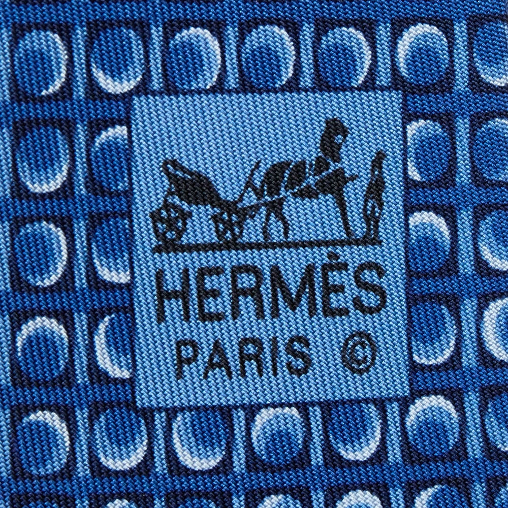 Hermes Navy Blue Moonphase Printed Silk Tie For Men 7 Hermes Navy Blue Moonphase Printed Silk Tie For Men - Image 5