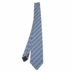 Hermes Navy Blue Basket Weave Pattern Silk Jacquard Tie For Men
