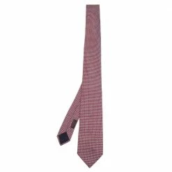 Hermes Hermès Red Geometric Patterned Jacquard Silk Tie For Men