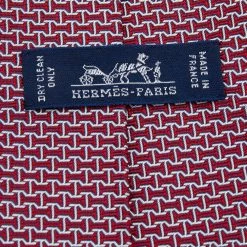 Hermes Hermès Red Geometric Patterned Jacquard Silk Tie For Men -Deals Hermes Store luxury men hermes used accessories p604176 004