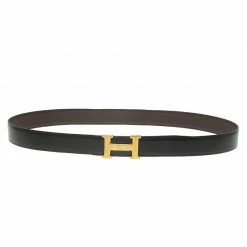 Hermes Black And Brown Leather H Buckle Reversible Belt 105 CM For Men