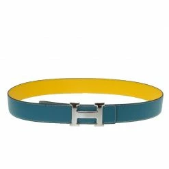 Hermes Blue And Yellow Constance Reversible Belt Size 95 CM For Men