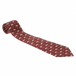 Hermes Red Sheep Print Silk Tie For Men