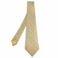 Hermes Yellow Geometric Printed Silk Tie For Men