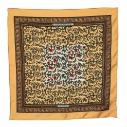 Hermes Yellow Chasse En Inde Printed Silk Pocket Square For Men