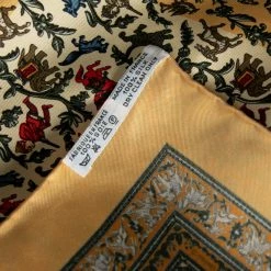 Hermes Yellow Chasse En Inde Printed Silk Pocket Square For Men -Deals Hermes Store luxury men hermes used accessories p612655 002