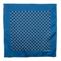 Hermes Blue Printed Silk Pocket Square For Men